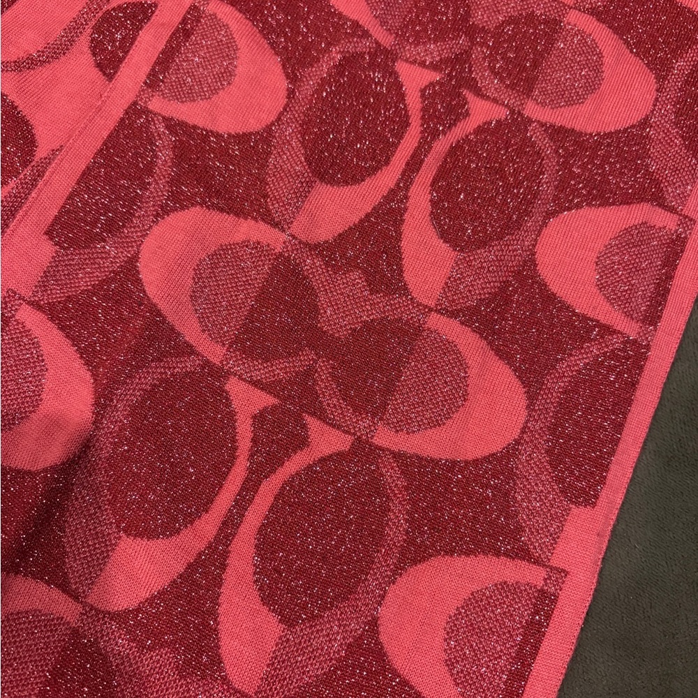 Coach Red Patterned Scarf and Beanie Set - Picture 2 of 3